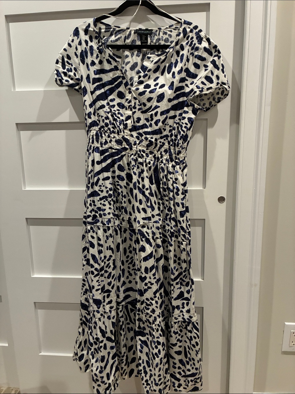 Cynthia Rowley Black, Blue, and White Printed Tiered Maxi Dress
